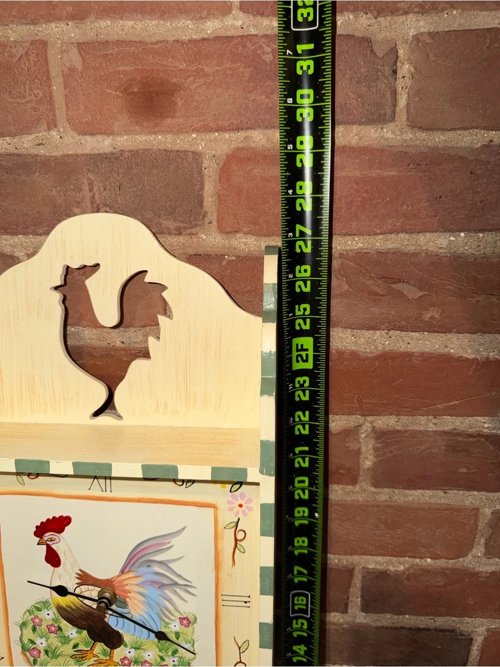 Hand-Painted Rooster Wall Clock Cabinet Decor Farmhouse Cream & Pastel Accent